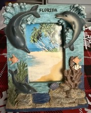 Early 2000’s 3D Resin Photo Picture Frame Sea Life Dolphins Theme Blue 4 x 6 in