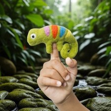 Chameleon Finger Puppet Handcrafted Felt Figure