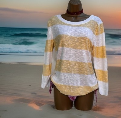 GAP gelb weiß gestreift Baumwolle Viskose leichter Lagenlook Pullover Pulli S