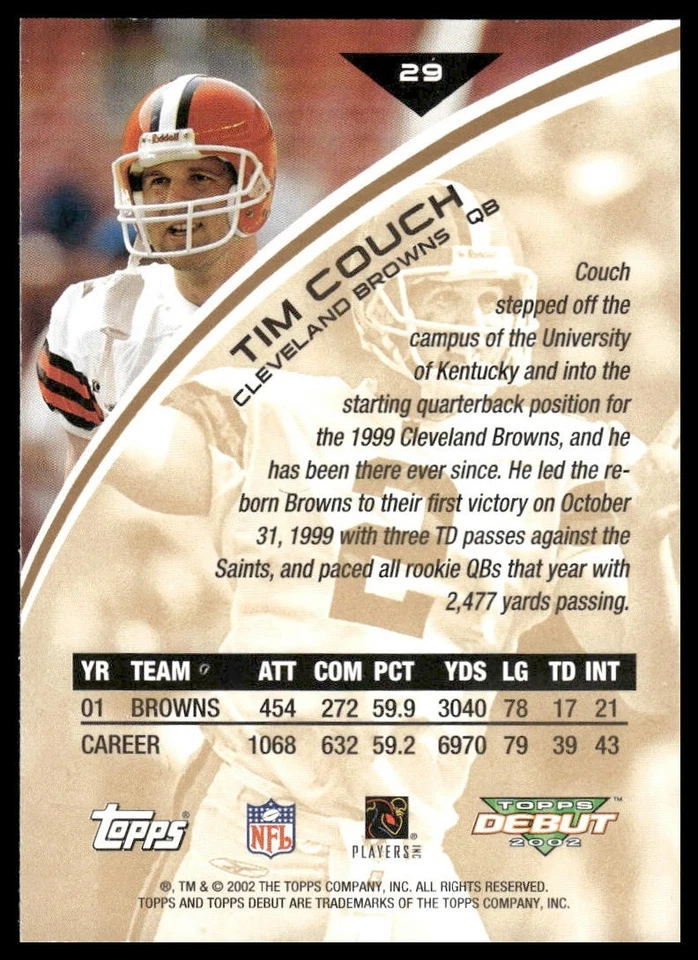 2002 Topps Debut #29 Tim Couch Cleveland Browns NM+ - Image 2 of 2