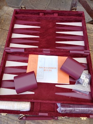 Deluxe Vintage Backgammon Set rot Cord Koffer (NEU) unbenutzt