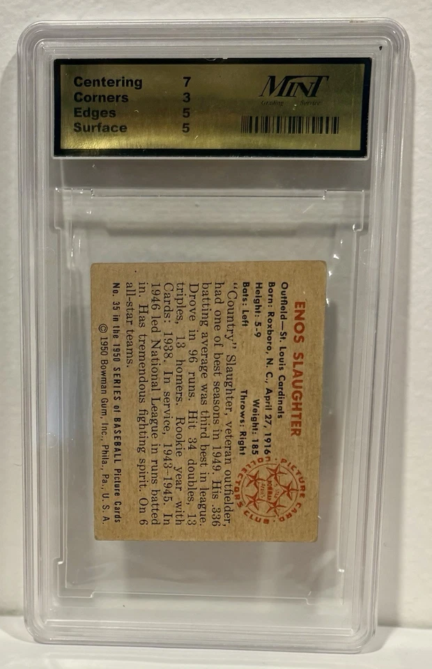 1950 Bowman - Enos Slaughter #35 Mint Grading 4 VG-EX - Image 2 of 2