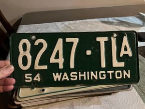Vintage 1954 Washington Trlr License Plate