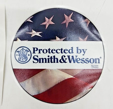 4.5 Protected By Smith And Wesson American Flag - Auto Vinyl Decal Sticker -