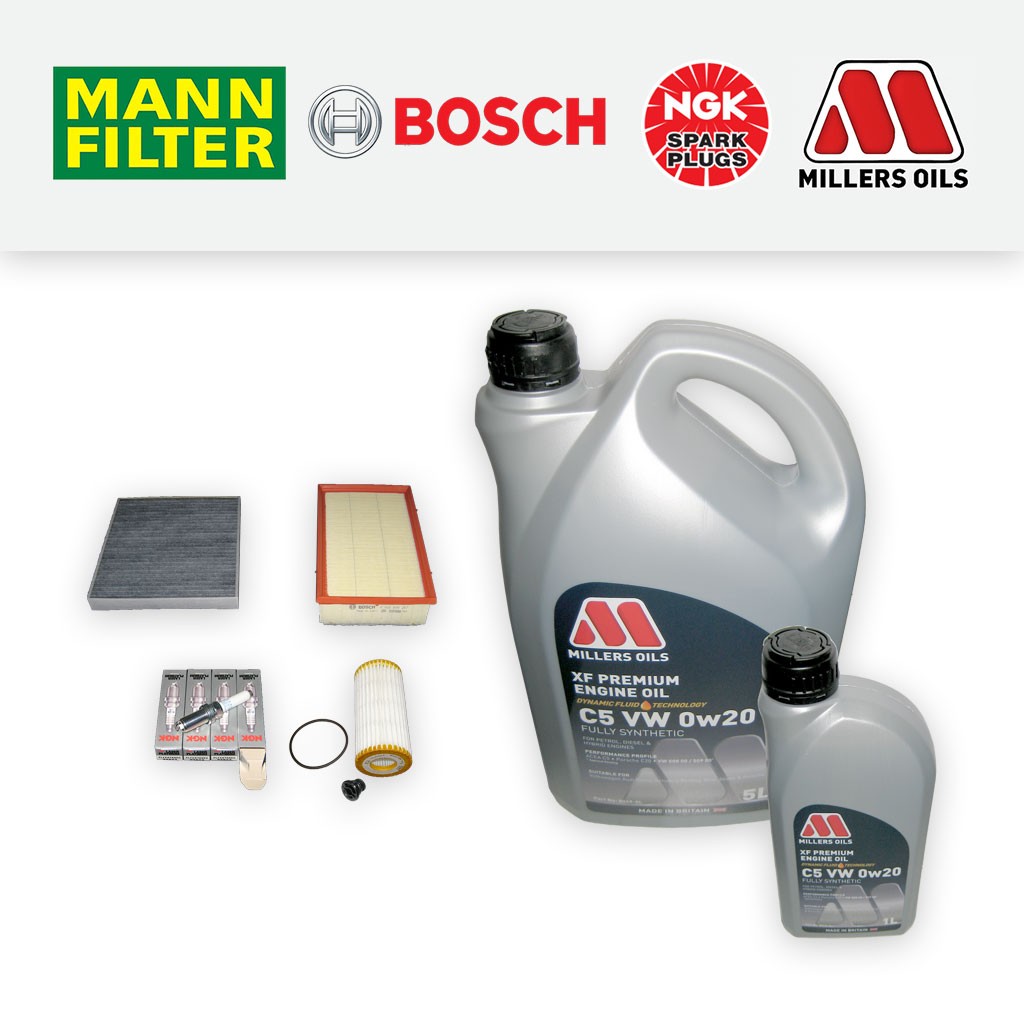 SERVICE KIT for AUDI A3 8V 2.0 TFSI CZPB DKZA OIL AIR CABIN FILTER PLUGS +OIL
