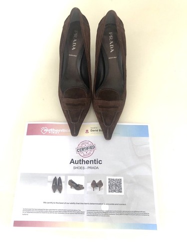 PRADA Brown Suede Kitten Heels Topstitching Detail Shoes Pumps 36,5 New / COA