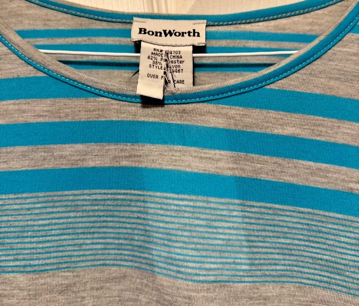 BONWORTH top shirt blouse XL 16 Bust 46 Length 27 Gray Blue Striped Dolman - Image 2 of 2