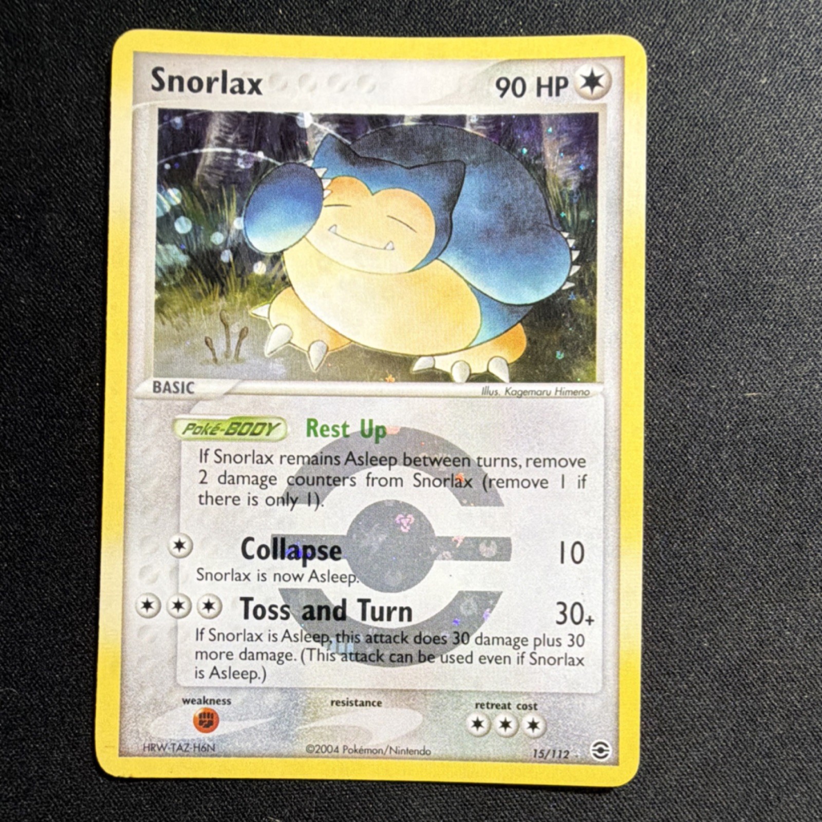 Pokémon Snorlax Reverse Holo Rare 90HP FireRed & LeafGreen 15/112 Eng 2004 NM