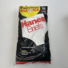 Vintage 1987 Hanes Men's White Underwear Briefs Sz 38 6 Pack 100 Cotton Tighty