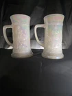 2 Vintage Federal Milk Glass Moonglow Opalescent Iridescent Beer Steins Mug