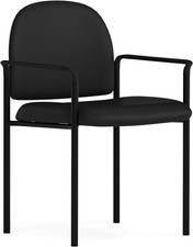Elegante Silla de Recepción Lateral Tiffany Negra con Reposabrazos Acolchados, Diseño Apilable
