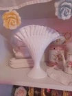 Vintage Fenton Hobnail White Milk Glass Fan Vase 4" Ruffled Crimped Rim
