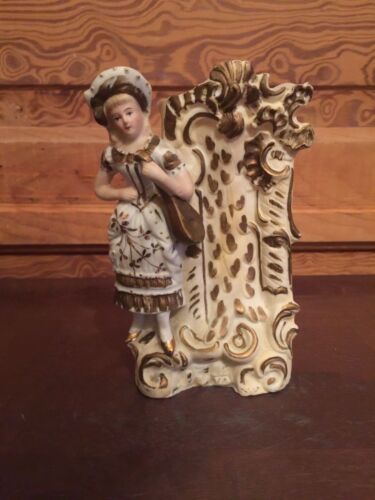 Antique Victorian Lady With Mandolin Bisque Vase - Picture 1 of 6