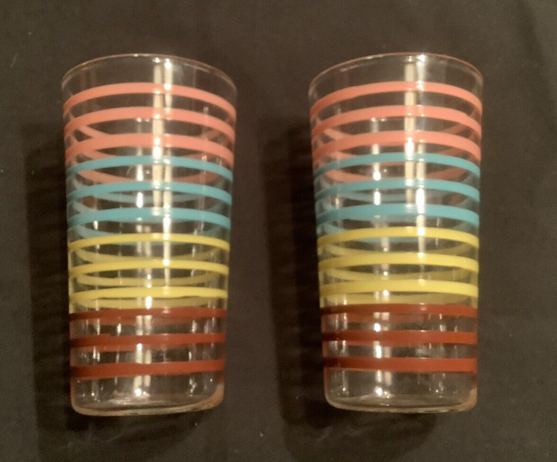 Retro Tumblers Lot of 2 Mid Century Modern Striped 1 Cup Multi-Color Used