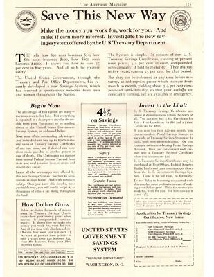 1922 United States Government Savings System U.S. Treasury Certificates Print Ad