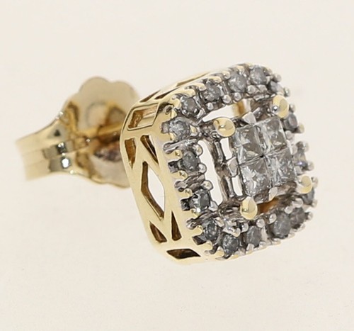 .16CT Diamond SINGLE Square Cluster Stud Earring Yellow Gold 1/2 Pair! - Picture 4 of 6
