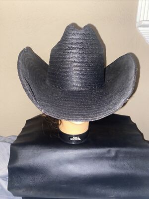Black Round-Up Stiff Straw Hat Size 7  Western Southwestern Cowboy Rodeo