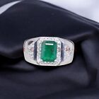 Men's Emerald Silver Ring-Sterling Silver with Lustrous Gemstone, Jewelry