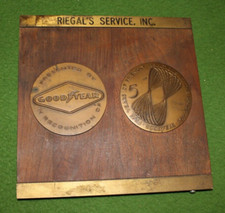 Vintage Goodyear Tire Brass Medallions & Wood...