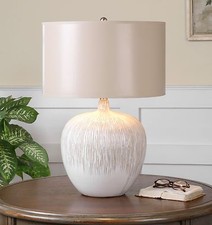 Large Textured Ivory White Table Lamp  Contemporary Ceramic