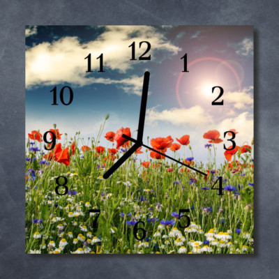Tulup Glasuhr Wanduhr Küchenuhr Echt-Glas 30x30 cm Wiese grün