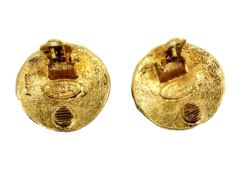 Authentic Vintage CHANEL 1.25" Round Lion Medallion Logo Earrings, Signed - Picture 3 of 3