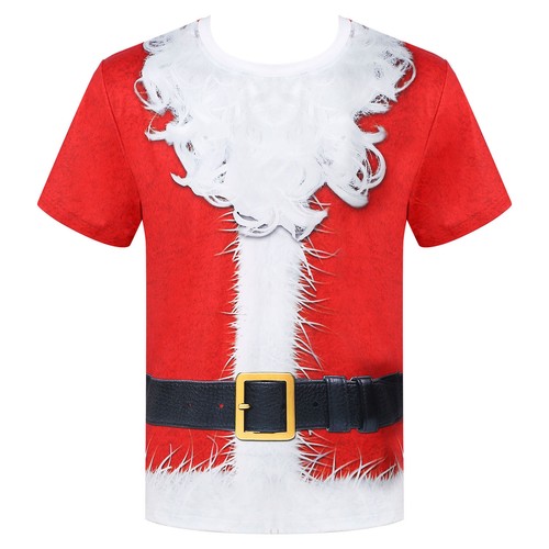 Men's Christmas T-shirt 3D Printed Round Neck Shirt Novelty Santa Claus Top - Picture 41 of 63