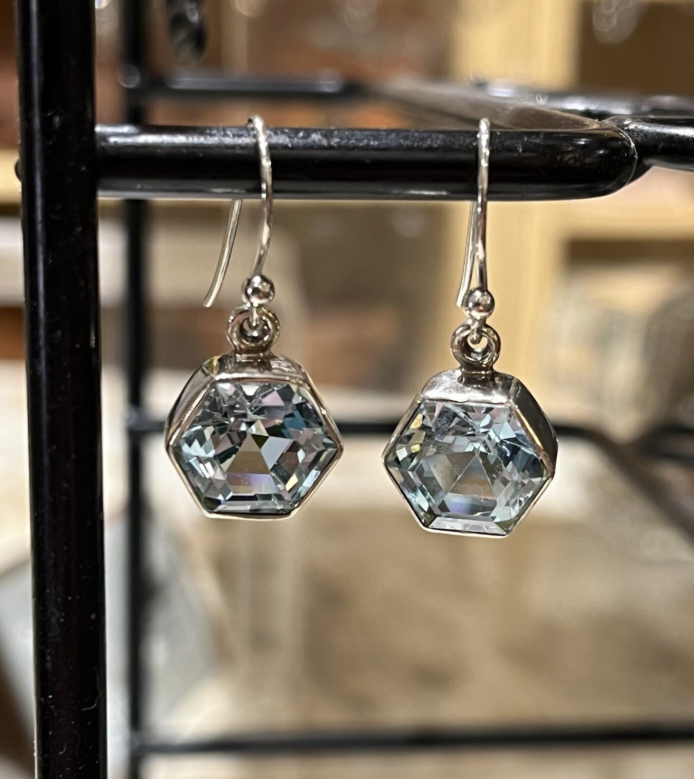Sterling Silver Hexagonal Blue Topaz Earrings - image 5