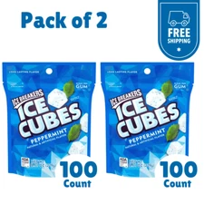 (Pack of 2) Ice Breakers Ice Cubes Peppermint Sugar Free Gum 8.11 oz 2x 100 pcs