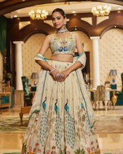 Fancy Designer Cream Chinnon Silk Lehenga Choli With Dupatta For Function Wear