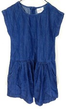 Hanna Andersson Girls 110 5 Dress Denim Button Back Short Sleeve Chambray EUC