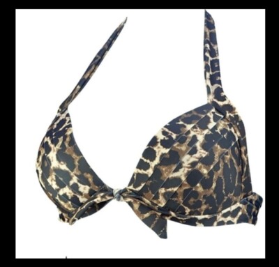Women's Cocoship Brown/Beige Leopard Bikini TOP ONLY NEW W/Tag  Halter
