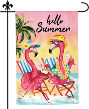 Summer Flamingo Garden Flag, 12X18In Double Sided Premium Linen Hello Summer Fla