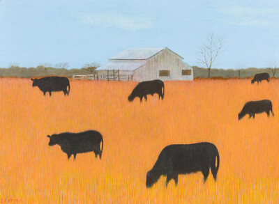 Carroll Cloar - Black Angus (1967) Cows Roaming Farm - 17'' x 22'' Fine Art Print