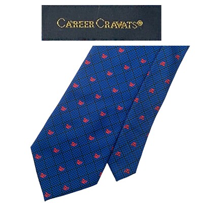Career Cravat Blue Tie - Walgreens Logos On Black Grid 100% Polyester Necktie