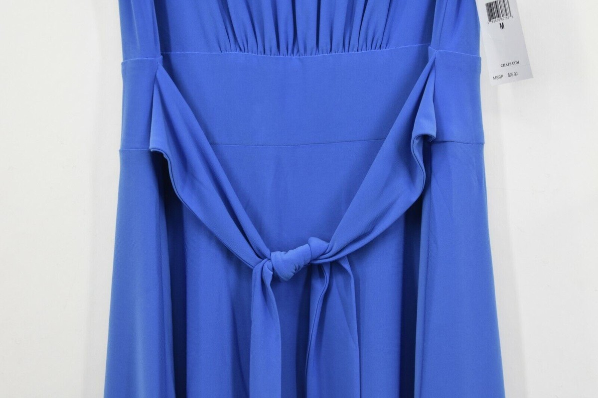 chaps blue dress CHAPS Blue/Black Ruched Midi Dress – Recycled Threads main image 1