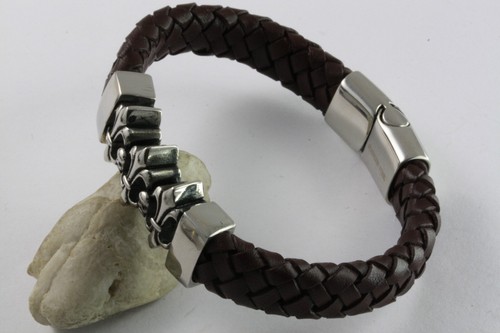 MASSIVER LILIEN ARMREIF BIKER LEDER ARMBAND EDELSTAHL / 362 - Picture 4 of 4