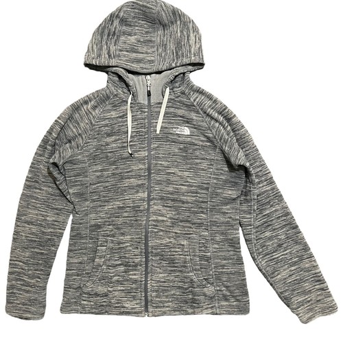 The North Face Womens Gray Fleece Jacket With Hood Full Zip Pockets