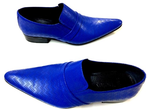 CHELSY AUSGEFALLENER HERRENSCHUH BLAU SLIPPER LOCH DESIGN LEATHER LEDERSOHLE 43 - Picture 3 of 6