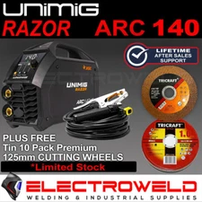 UNIMIG Razor Arc 140 Welder Tig Stick MMA 10A Plug Invertor DC Razorweld U13006