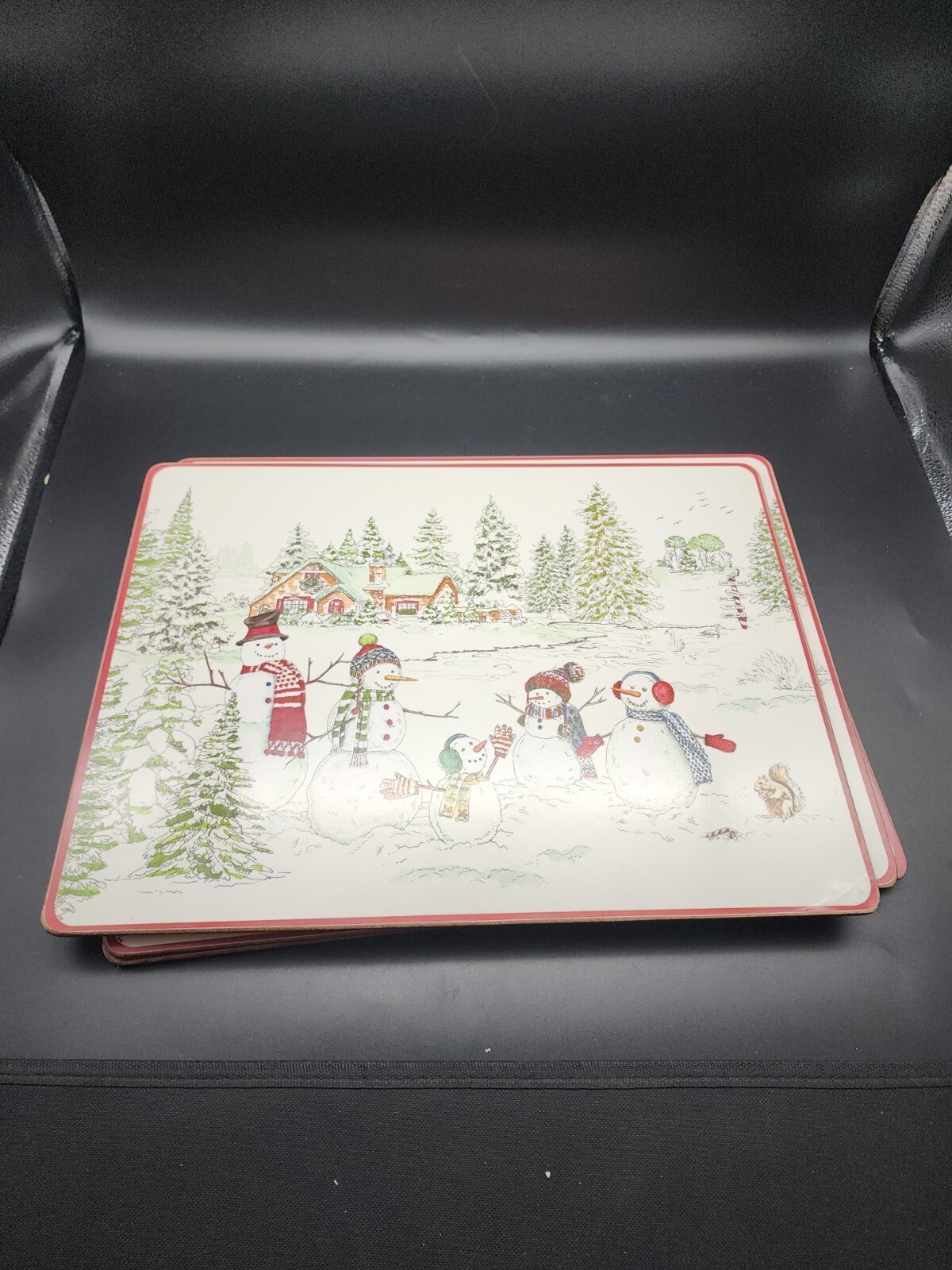 Williams Sonoma Christmas Snowman Hardmat placemats Set Of 4 eBay