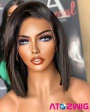 100 Brazilian Human Hair Lace Front Wig Black Human Hair Bob Wig Pre Plucked