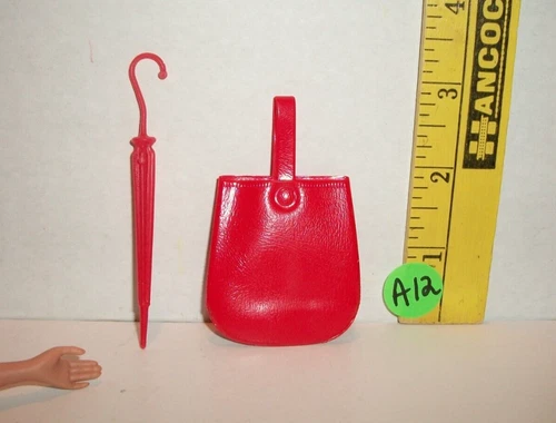VINTAGE CLONE BABS 1/6 SIZE RED TEXTURED PURSE & UMBRELLA ACCESSORY VGC A12