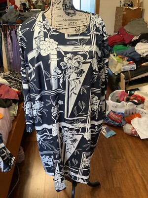 Size 24 BASQUE Dress Navy With White Flowers Mid Length