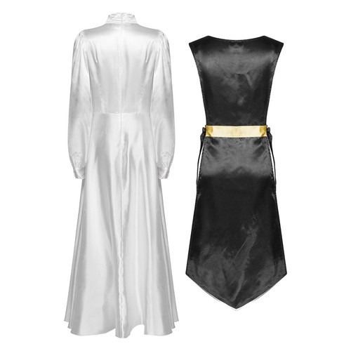 Women Outfits Robe Dress Sides Split Dancewear Festival Choir Long Puff Sleeves - Picture 45 of 129
