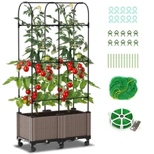 SLSY Raised Garden Bed Planter Box with Trellis Wheels Tomato Cage for Climbing