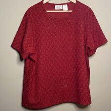 Kathie Lee Top Women Size 26W/28W Red Short Sleeve Made In The USA