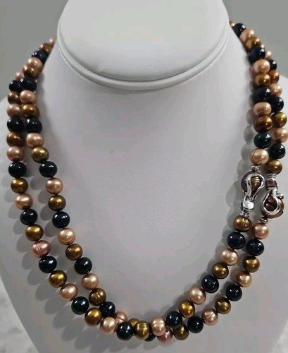 Lot Of Two 20-in Sterling Silver Honora Black Brown Cream Pearl Strands ...