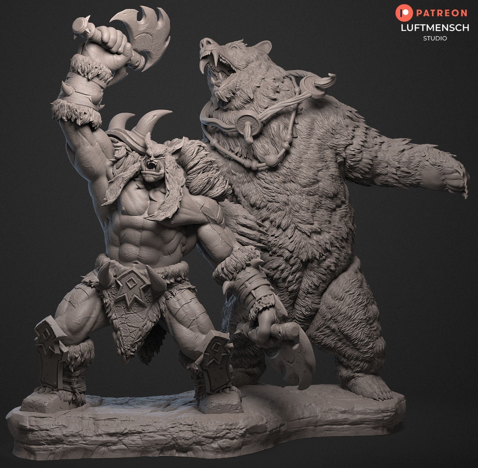 Maquette Rexxar Misha WoW 25,5cm en résine non peinte pour atelier peinture et modélisme