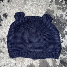 Baby Gap Boys Navy Blue Knit Beanie Cotton Hat Sz 12- 18 Month Ears